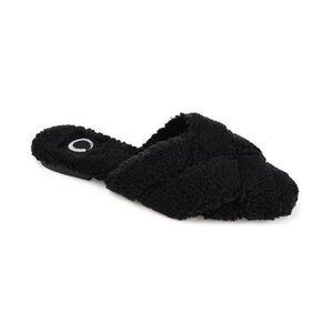 Journee Collection Womens Size 9 Slip On Faux Fur Sereena Slide Slipper in Black